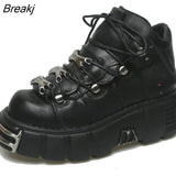 Women Shoes Low-top Metal Daddy Shoes All-match Inner Heightening Punk Style Shoes Thick Bottom Round Toe Single Shoes