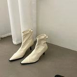Socks Heels Winter Shoes For Women Boots-Women Stockings 2024 Autumn Rubber Pointy High Heel Ankle Ladies Lace-Up