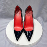 Women Sexy Patent Extremely High Heel Shoes Pointy Toe Curl Cut Ladies Designer Stiletto Pumps Pink Black