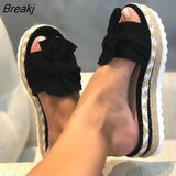 Women Slides Summer Bow Summer Sandals Bow-Knot slippers with thick soles platform Female Floral Beach