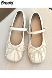 Style Elegant Rhinestone Bow Mary Jean Shoes 2023 Hot Satin Ballerinas Flats Single Shoes Bling Rhinestones Women