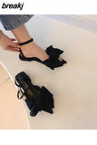 Flip-flop Sandals Women Stiletto Open Toe Purple Bow Knot High Heels 2023 Fashion Roman Sandal Elegant Mule Slipper