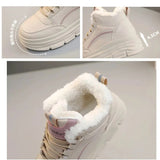 shoes Winter boots fashion round head sports shoes keep warm thick bottom plus velvet lace-up casual running women's