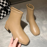 Winter New Round Head Leather Surface with Plush for Warm and Comfortable Short Tubed Large Heel Women's Naked