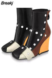 Women Chelsea Boots Luxury Designer Shoes Metal Decoration Rivet Women High Knee Boots Zipper-Sid Chunky Heels Western