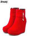 Women Boots High Heels Female Shoes Boots-Women Luxury Designer Crystal Stiletto Rubber Ladies 2023 Fashion Wedge