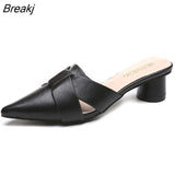 Riband Decoration Slippers Women Fashion High Quality Round Heel Shoes Casual Sweet High Heels Plus Size 42 Women