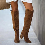 New Style High-heeled Boots Women Autumn Winter European American Large43 Casual Thick Heel Knee Boots Women Fashion