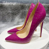 Purple Croc-Effect Women Sexy Pattern Extremely High Heels Slip On Pointed Toe Stiletto Pumps Ladies Chic Party