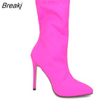Autumn Winter Socks Boot Women High Heels Sexy Shoes Plus Size Pointed Toe Solid Color Stretch Ankle Boots Femmes