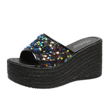 Breakj Summer New Large-Size Ladies Sloping Sandals And Slids Casual Comfortable Black