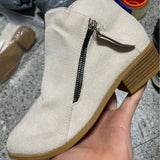 Breakj Women's Shoes New Thick-Heeled Large Size Women's Boots Velvet Martin Boots Low Heel Side Zipper Short Boots