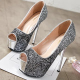 Heels Platform Woman's Peep Toe Pumps Gold Silver Wedding Shoes Bridal Heels Banquet Ladies 2023 Elegant Women Heeled