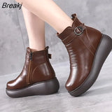 2023 Waterproof Women Snow Boots 100% Genuine Leather Natural Wool Fur Platform Ankle Boots For Women Winter Warm
