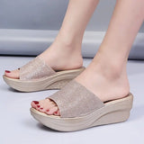 Slippers Women's 2023 Summer New Thick Sole Wedge Heel Flip-Flops Open Toe Ladies Fashion Solid Color Sandals