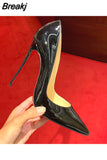 Shiny Black PU Patent leather High Heels Shoes Women Pumps 12cm Pointed Toe Stilettos Sexy Wedding QKOU003