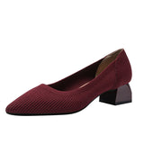 Women's Pointed High Heels Knit Breathable Comfortable Shallow Anti-skid Work Shoes Fashionable and Beautiful Square Heel