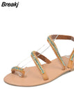 Womens Shoes 2023 Flat Sandals Suit Female Beige Flip Flops Platform Summer Heels Large Size Luxury New Without Black