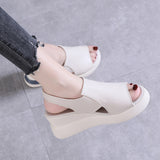 Breakj Sandal Women 2023 New Spring / Summer High Heel Fish Mouth Sandal Soft Leather Slope Heel Plus Size Sandal