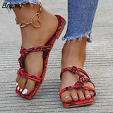 Summer Sandals Shoes Woman Color Matching Rope Knot Beach Toe Sandals Fashion Comfortable Women Plus Size