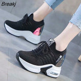 Women's Shoes 2023 New Autumn Wedge Platform Lace Up Casual Sneakers Fashion High Heels Breathable Comfortable Sport