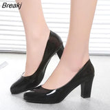 professional shallow mouth single shoes female with round head slip black thick high heel ol work female shoes