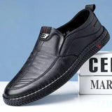 Leather Men Shoes Summer Slip on Loafers Breathable Men Casual Leather Soft Shoes Black Flats Driving Shoes