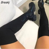 2021 NEW Knee-high Boots Women's Thick Heel Slim Winter Plus Velvet Stretch Boots High Heel Large Size Suede