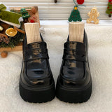 High Heels Loafers Women 2023 Autumn Patent Leather Chunky Platform Pumps Woman Slip On Black Jk Uniform Shoes Mary
