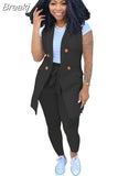 Fall 2023 Two Piece Set Women Outfits Solid Double Breasted Blazer Coat and Sashes Pants Office Lady Casual Street