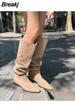 Winter New Women's Boots Fashionable Sexy Pointed Toe Folds Catwalk Long Tube Thick Heel High-heeled