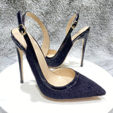 Women black horsehair design pointed toe 8cm 10cm 12cm high thin heels pearl buckle straps fashion sexy cozy shoe BM052