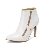 Women Ankle Boots Heels Stiletto Patent Leather Shoes Plus Size 48 49 50 Sissy Cross Men Pumps Comfy Autumn Winter
