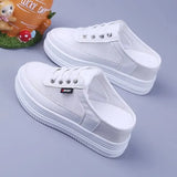 Women's Mesh Surface Hollowed Half Slippers Summer Versatile Student Bones Outdoor Breathable Closed Toe Mesh Casual Shoes