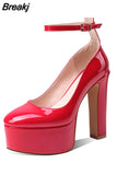 Pumps Round Toe Chunky Block Heel Ankle Strap With Heart 2023 Spring Brand New High Heels Mary Janes Women