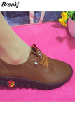 Sneakers Women Retro Shoes Loafers Lace-Up Vulcanized Pu Leather High Quality Ladies Summer Solid Flats Chaussure