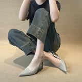 Breakj Classic Simple Gray High-Heeled Women's Sharp Head Behind A Word Buckle With Commute Banquet Fine