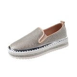 pink Luxury Women Flats Rhinestone Sewing Platform Loafers Slip on Sewing Shallow Fashion Casual Shoes Ladies