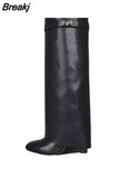 Genuine Leather Women's High Boots Winter Wedges Shoes Slip-on Demonia Boots For Women Classics Chunky Heels Western