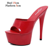 Women Shoes High Heels 2023 New Slippers Stripper Thick Bottom Platform Patent Leather Open Toe Bling Plus Size 43 Party