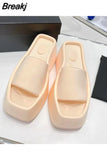 Summer Luxury Women's New Square Toe Wedge Heel Clip Toe Herringbone Slippers Women's Large High Heel