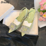 Summer Ladies Pumps Rhinestone Square Buckle Pointed Toe Shallow High Heel Sandals Sexy Women's Party Wedding Shoes