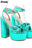 Buckle Platform Women Sandals Summer 2023 New Hot Sexy Elegant Rhinestones Shoes Thick Heels Sandals Bowknot Decor