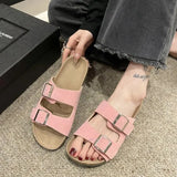 New Summer Women Slippers Fahsion Beach Cork Slippers Casual Double Buckle Non-slip Slides Women Slip On Flip Flop