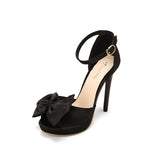 High Heel Sandal Women 2023 Summer Stiletto Size 34-50 Peep Toe Satin Platform Shoes Bow Red Black Dress
