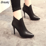 Women Boots Ankle PU Leather Zipper Booties High Heels Autumn Shoes Black Winter Boots Zapatos De Mujer Pointed Toe