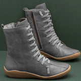 Women Boots Vintage Zipper Lace Up Ankle Ladies Retro Leather Shoes Woman High Top Shoes Women's Female Fashion
