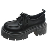 Patent Leather Platform Loafers Women 2023 Preppy Style Lace Up Oxford Shoes Woman Black Thick Bottom Y2K Shoes