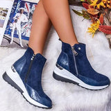 Breakj Tube Warm Round Head Winter Solid Color Sloping Heel Side Zipper Brown Women's Martin Snow