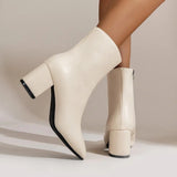 White High Heels Ankle Boots for Women 2023 Autumn PU Leather Square Toe Short Boots Woman Fashion Thick Heels Botas